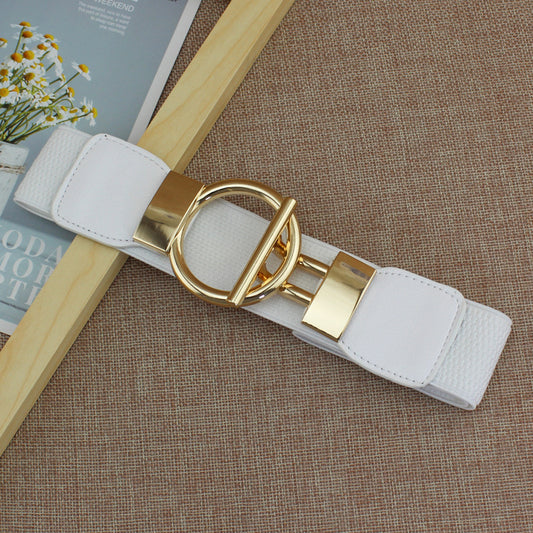 Womens Elastic Waist Belt with Golden Buckle