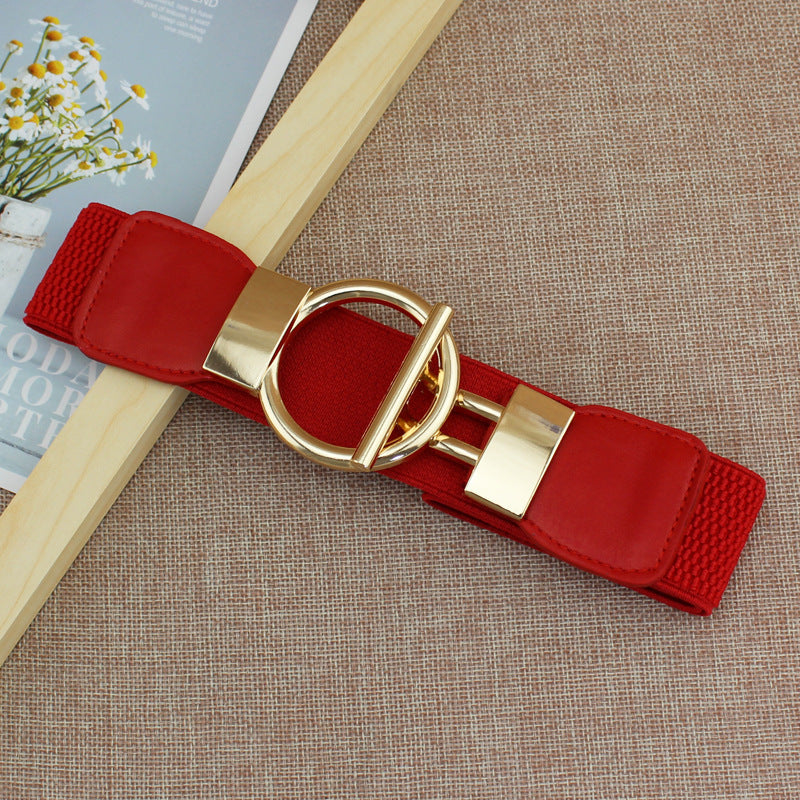 Womens Elastic Waist Belt with Golden Buckle