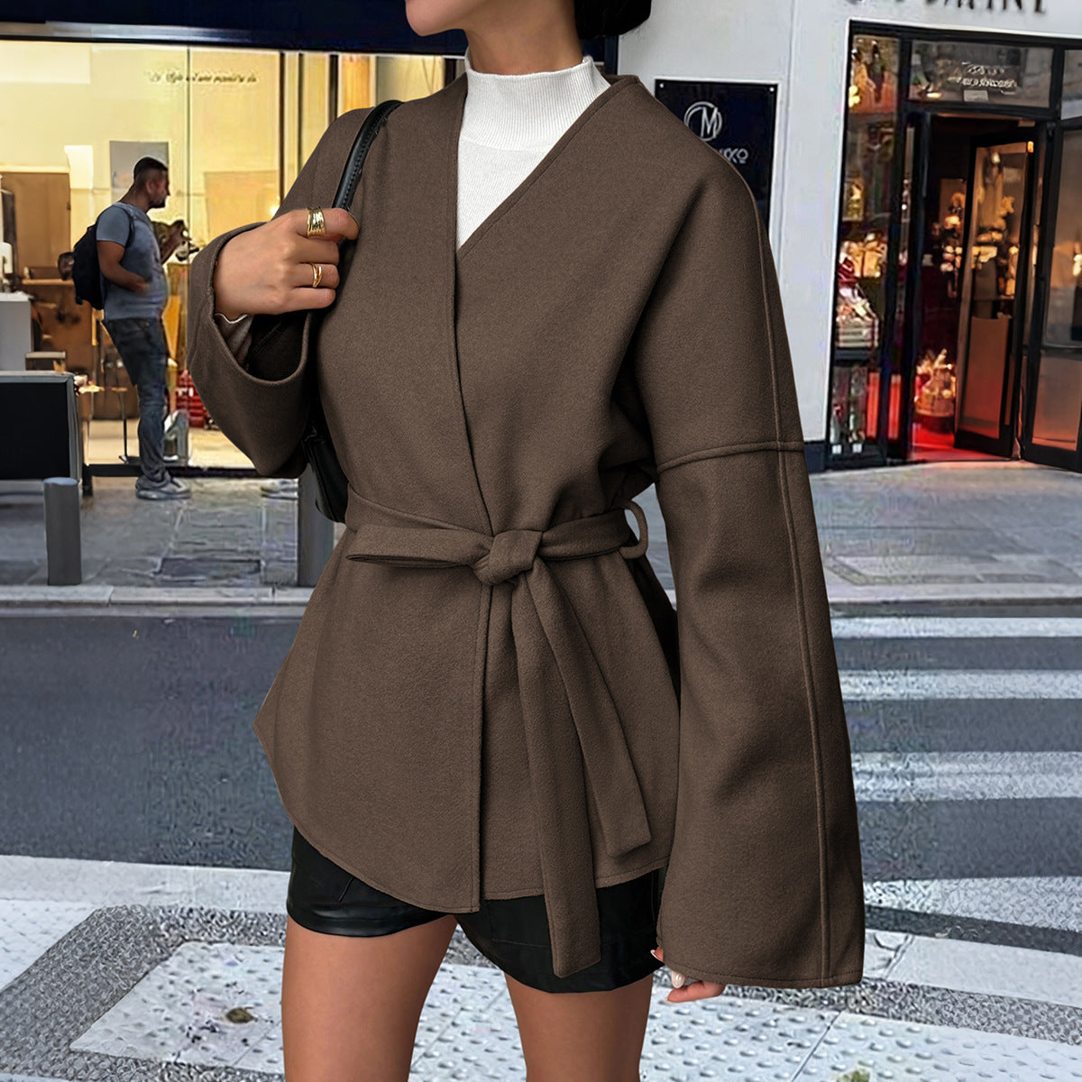 Womens Elegant Belted Trench Coat