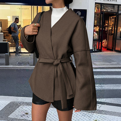 Womens Elegant Belted Trench Coat