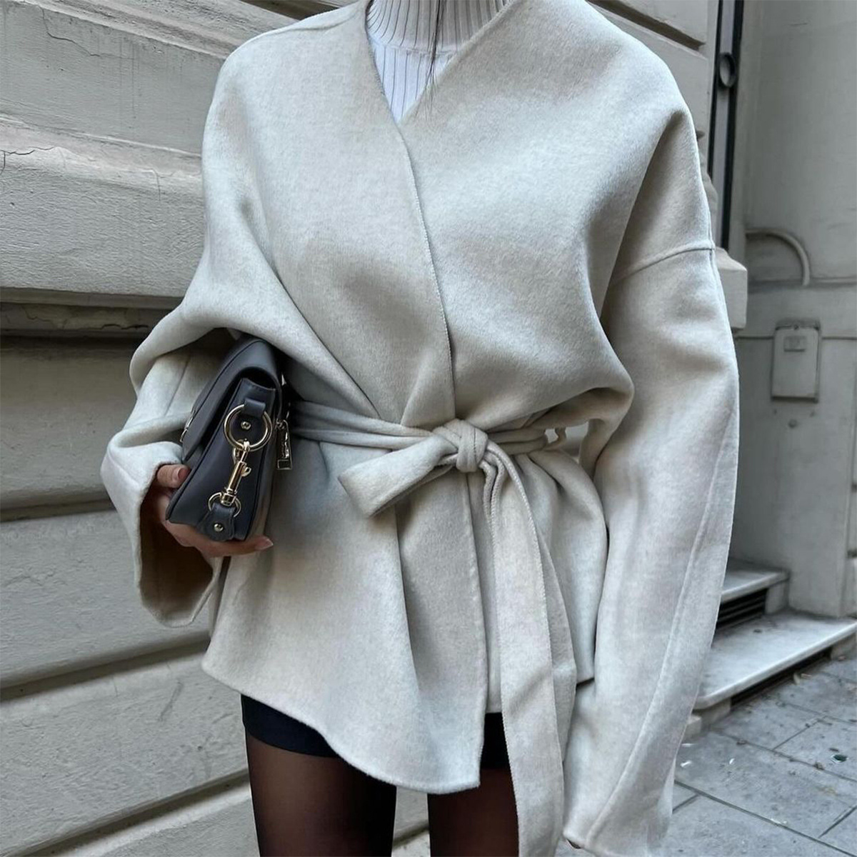 Womens Elegant Belted Trench Coat