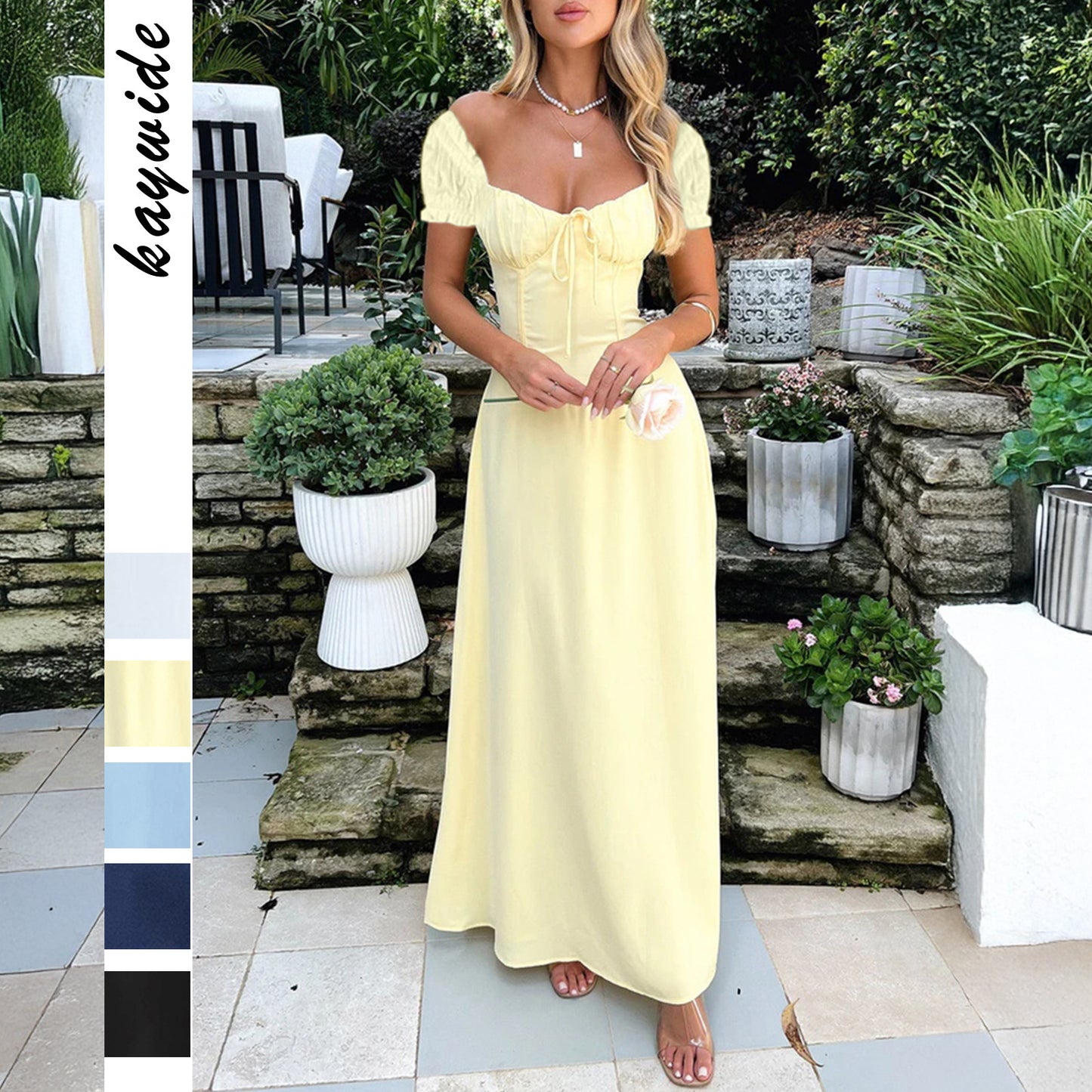 Womens Elegant Pleated Midi Dress