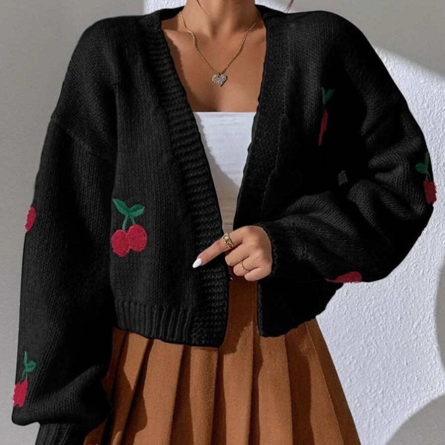Womens Embroidered Cherry Cardigan