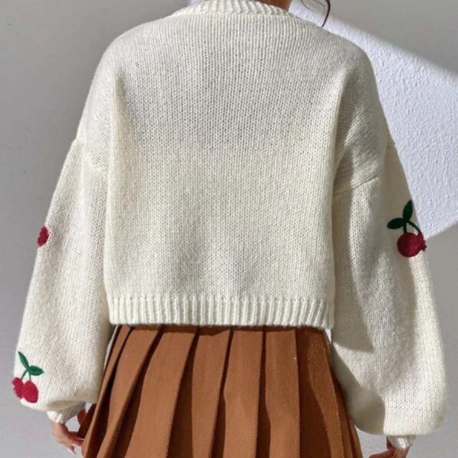 Womens Embroidered Cherry Cardigan