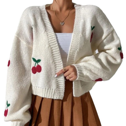 Womens Embroidered Cherry Cardigan