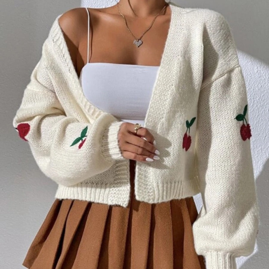 Womens Embroidered Cherry Cardigan
