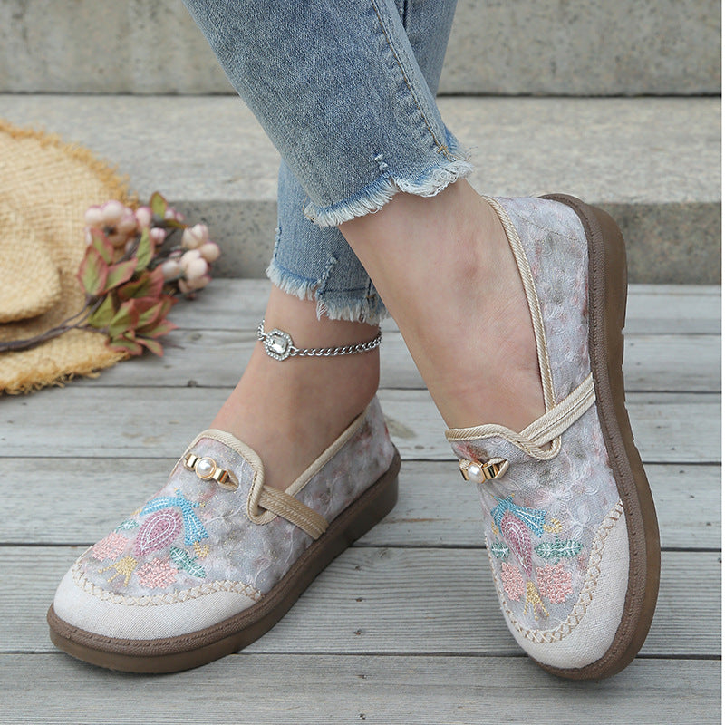 Womens Embroidered Flat Casual Shoes