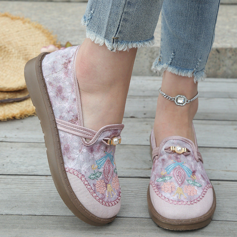 Womens Embroidered Flat Casual Shoes