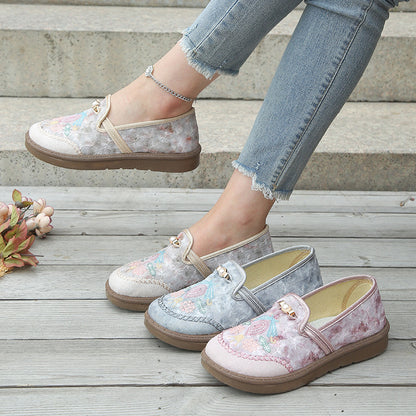 Womens Embroidered Flat Casual Shoes