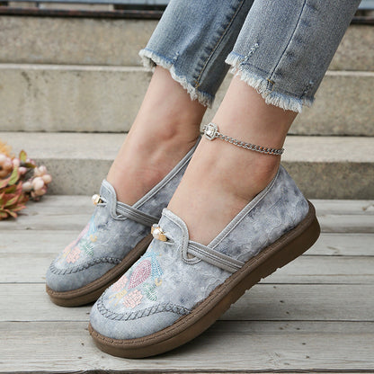 Womens Embroidered Flat Casual Shoes