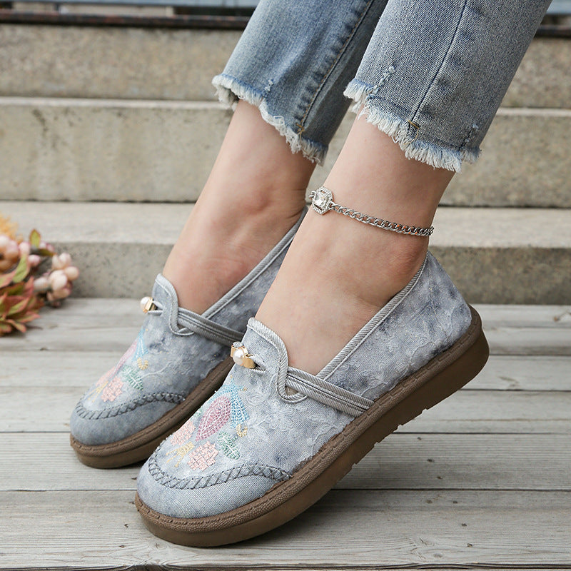Womens Embroidered Flat Casual Shoes