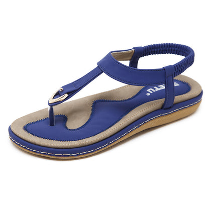 Womens Embroidered Flat Sandals with Metal Buckle