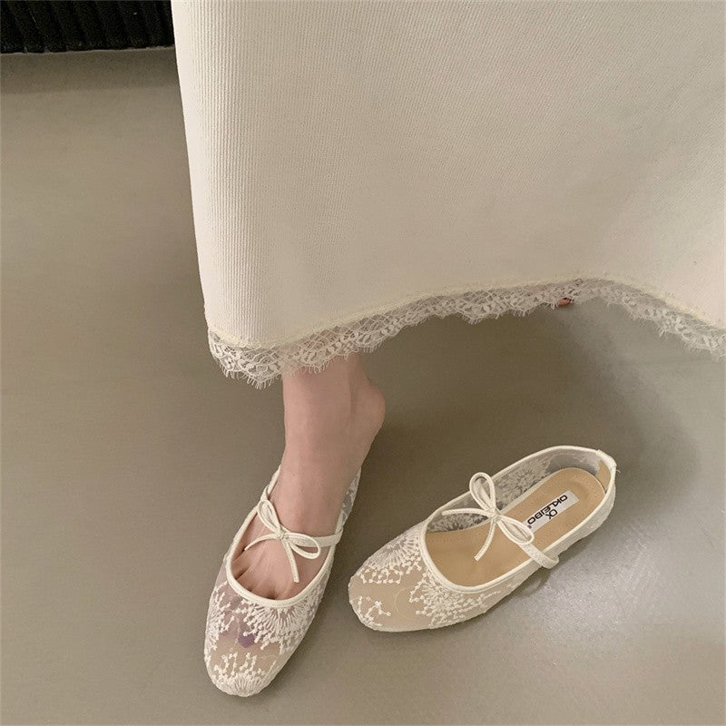 Womens Embroidered Mesh Flats