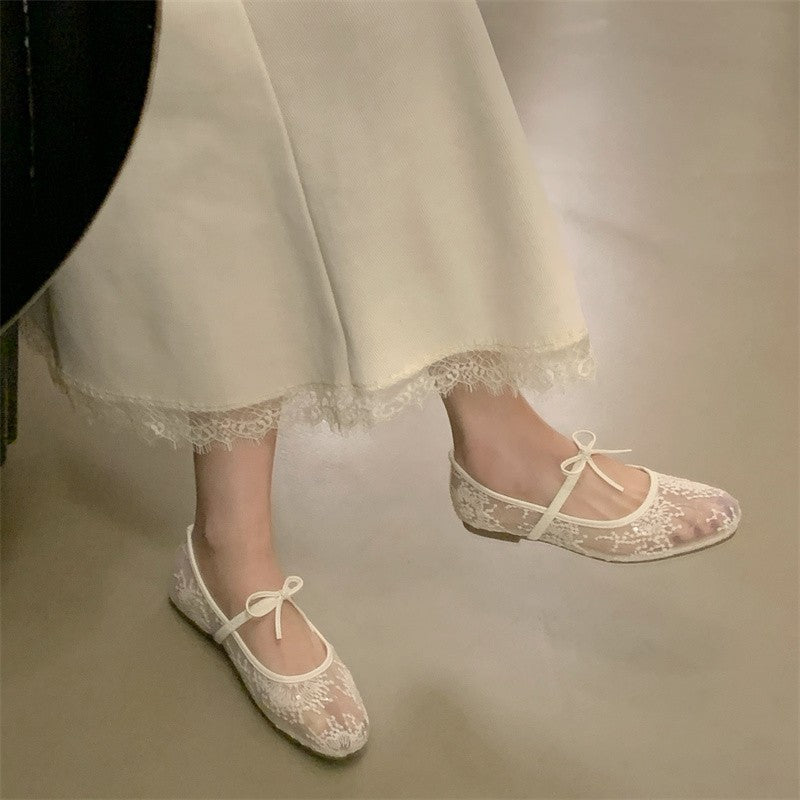 Womens Embroidered Mesh Flats