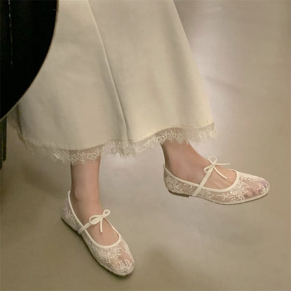 Womens Embroidered Mesh Flats