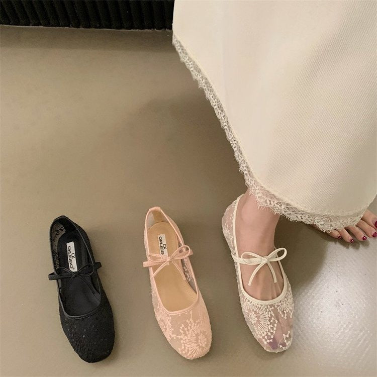 Womens Embroidered Mesh Flats