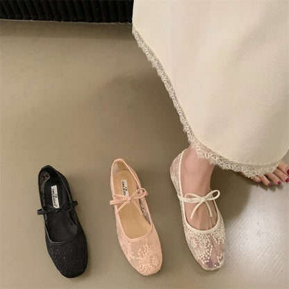 Womens Embroidered Mesh Flats