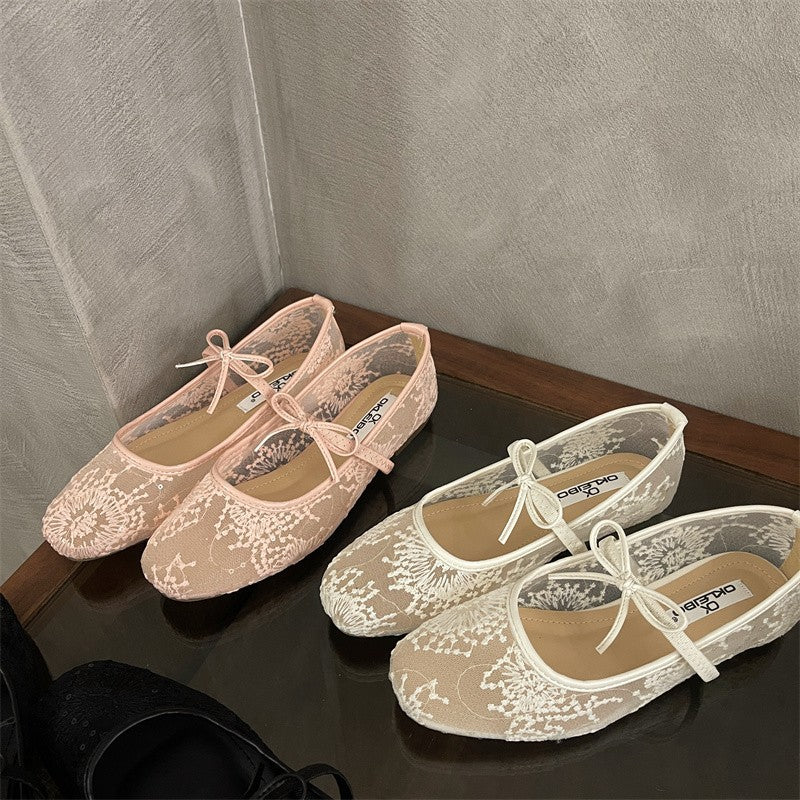 Womens Embroidered Mesh Flats