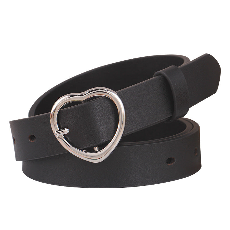 Womens Fashion Heart Buckle PU Leather Belt