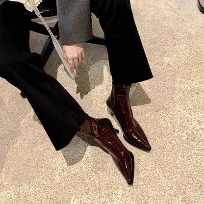 Womens Fashion Pointed Toe Patent Leather Stiletto Heel Chelsea Boots