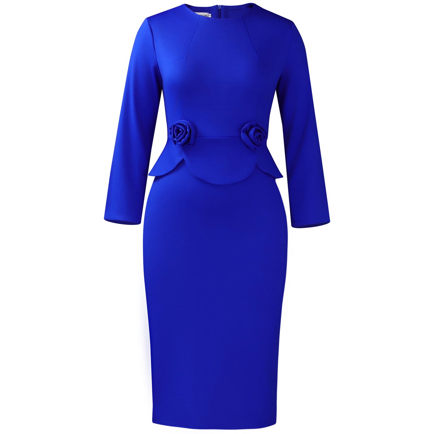 Womens Fashion Round Neck Long Sleeve Solid Color Stereo Flower Dress