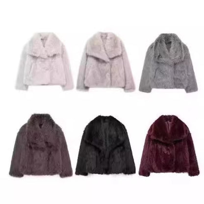 Womens Faux Fur Coat Square Collar Long Sleeve Winter Jacket