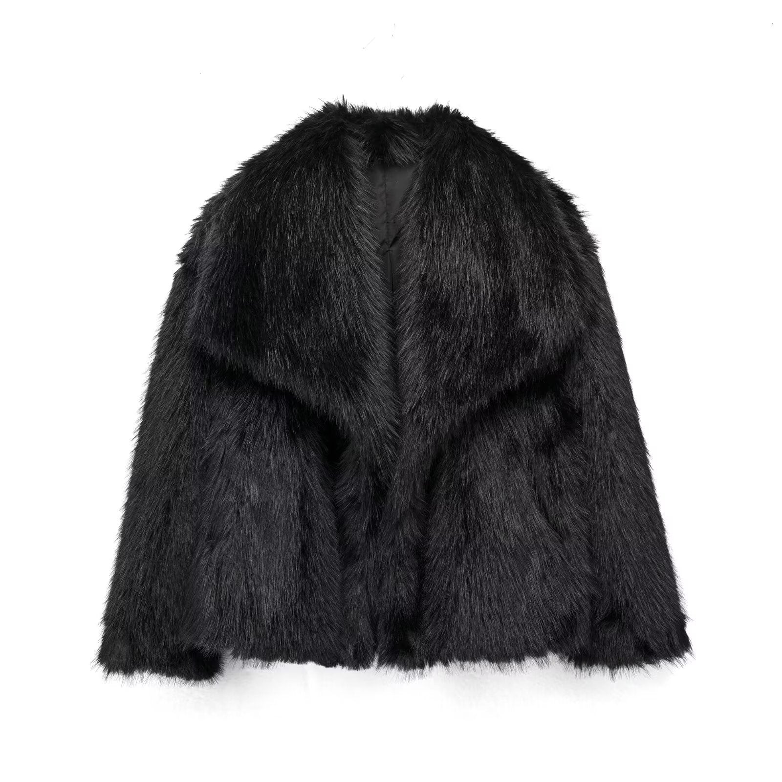 Womens Faux Fur Coat Square Collar Long Sleeve Winter Jacket