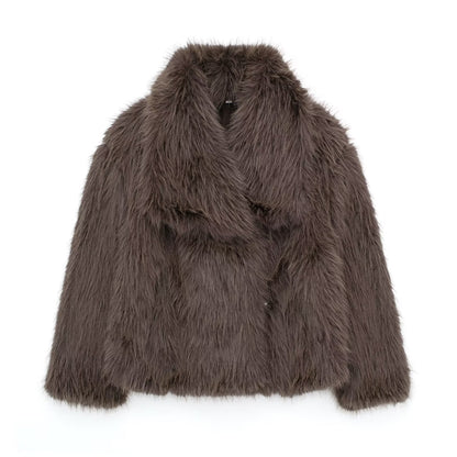 Womens Faux Fur Coat Square Collar Long Sleeve Winter Jacket
