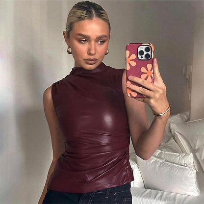 Womens Faux Fur Collar Sleeveless Top