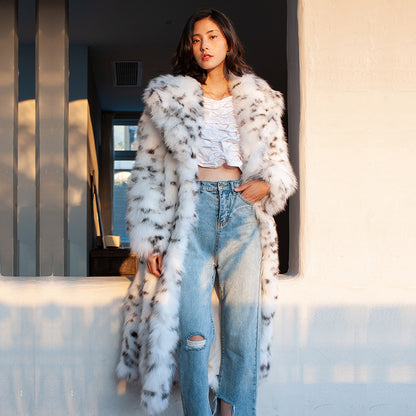 Womens Faux Fur Leopard Print Long Coat
