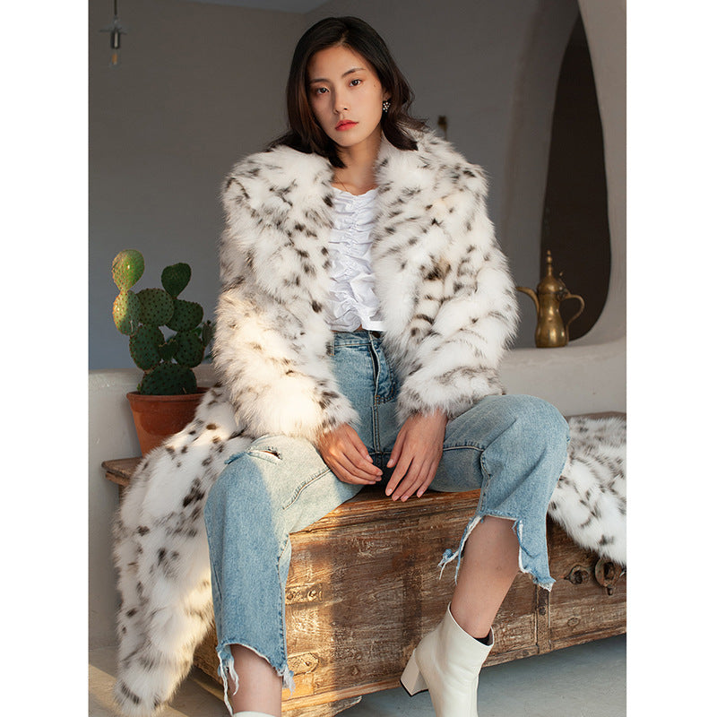 Womens Faux Fur Leopard Print Long Coat