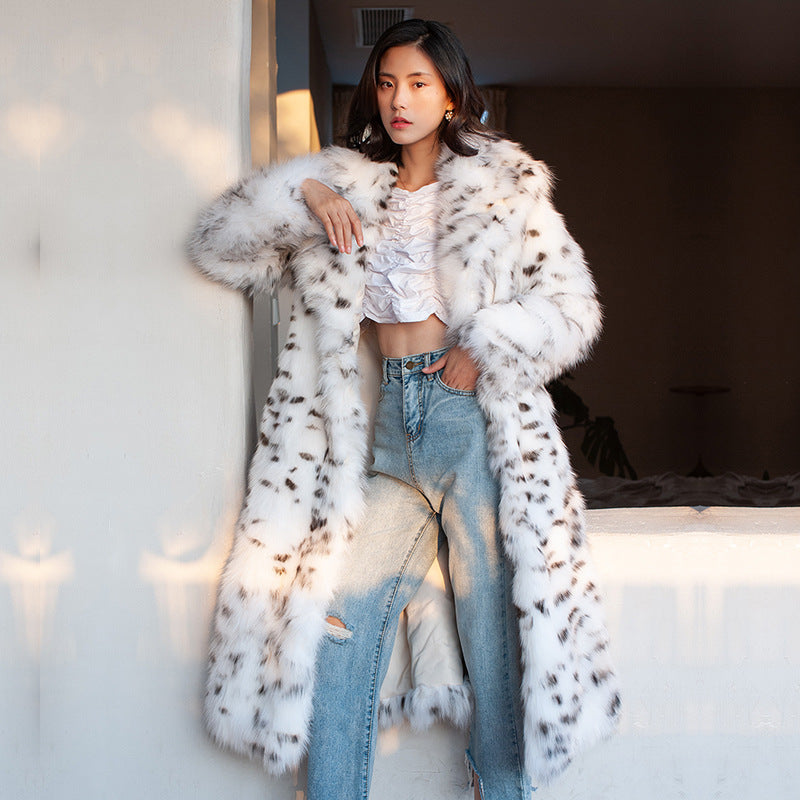 Womens Faux Fur Leopard Print Long Coat