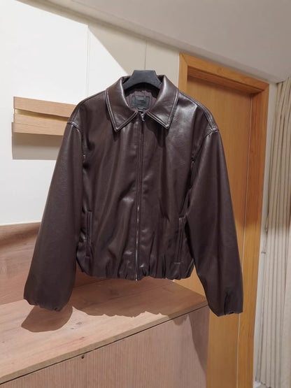 Womens Faux Leather Lapel Jacket