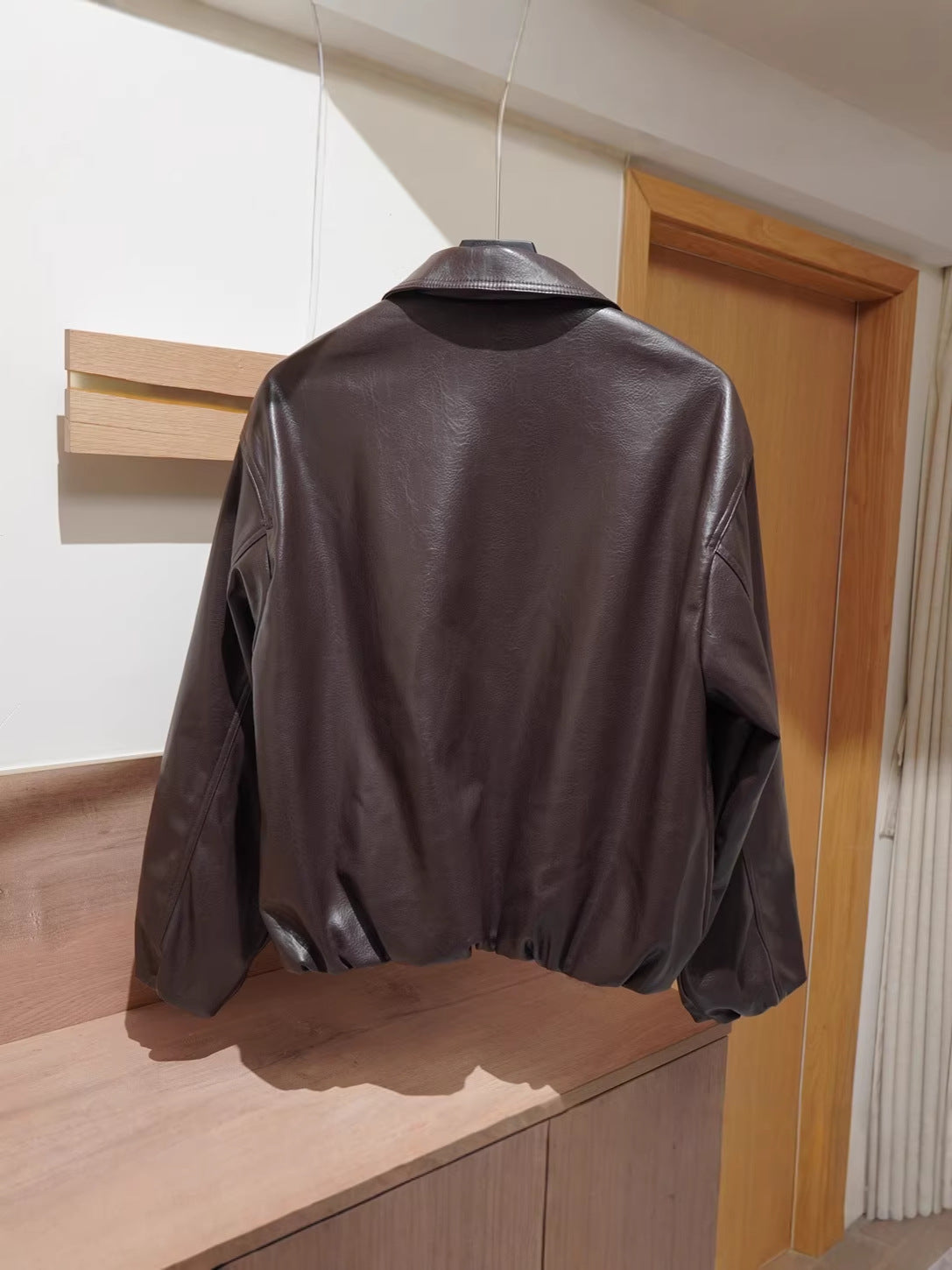 Womens Faux Leather Lapel Jacket