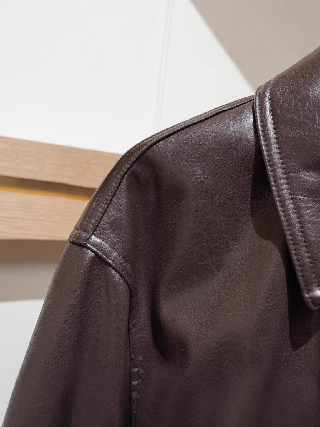 Womens Faux Leather Lapel Jacket