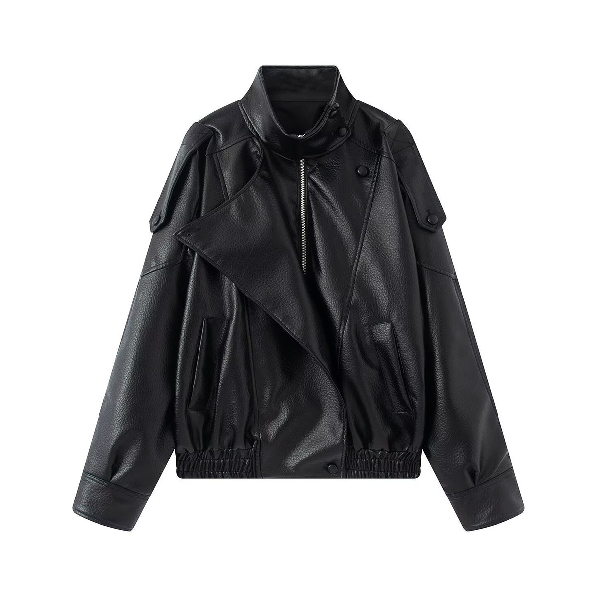 Womens Faux Leather Stand Collar Long Sleeve Dress