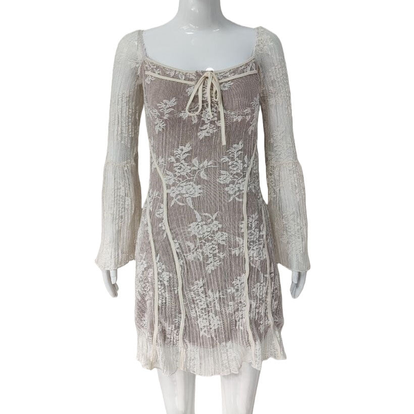 Womens Flared Sleeve Lace Dress