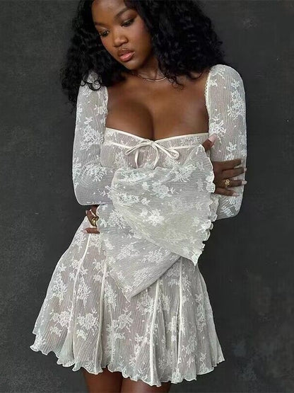 Womens Flared Sleeve Lace Dress
