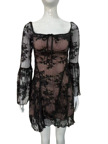 Womens Flared Sleeve Lace Dress