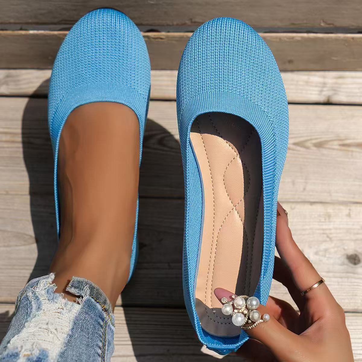 Womens Flat Bottom Knit Slipon Shoes