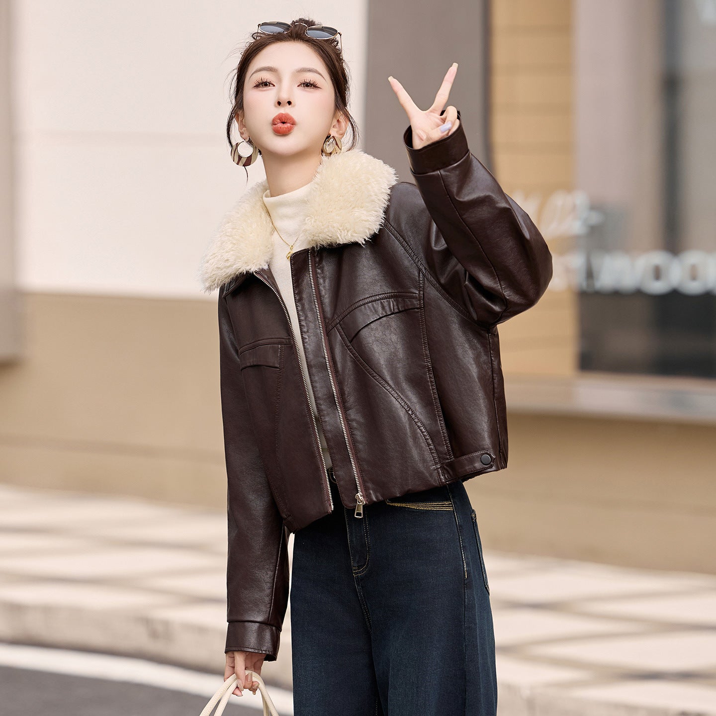 Womens Fleece Lined Genuine Leather Jacket