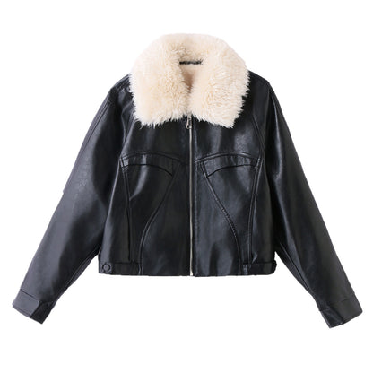 Womens Fleece Lined Genuine Leather Jacket