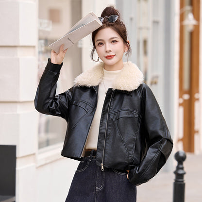 Womens Fleece Lined Genuine Leather Jacket