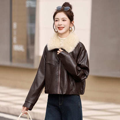 Womens Fleece Lined Genuine Leather Jacket