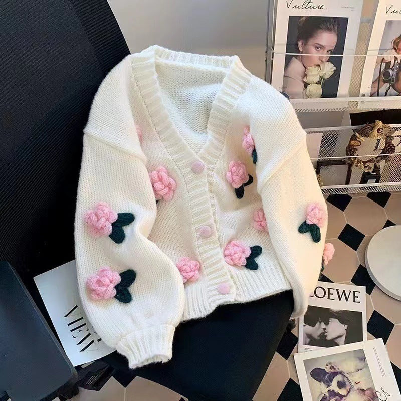 Womens Floral Knitted Cardigan
