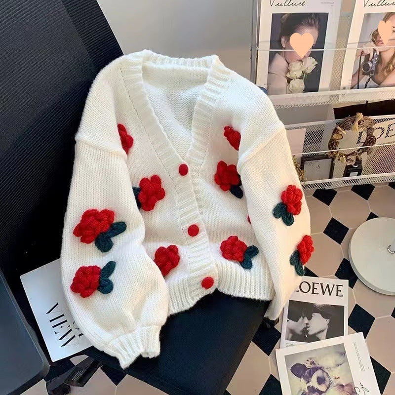 Womens Floral Knitted Cardigan