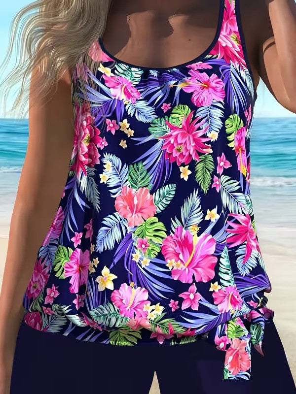 Womens Floral Print Plus Size Two Piece Swimsuit