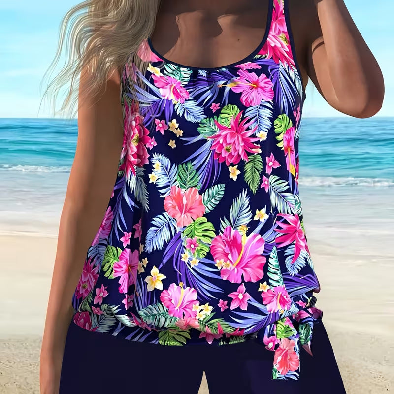 Womens Floral Print Plus Size Two Piece Swimsuit