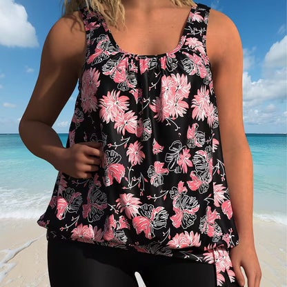 Womens Floral Print Plus Size Two Piece Swimsuit