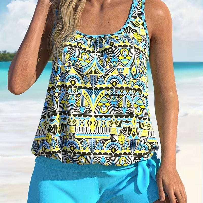 Womens Floral Print Plus Size Two Piece Swimsuit